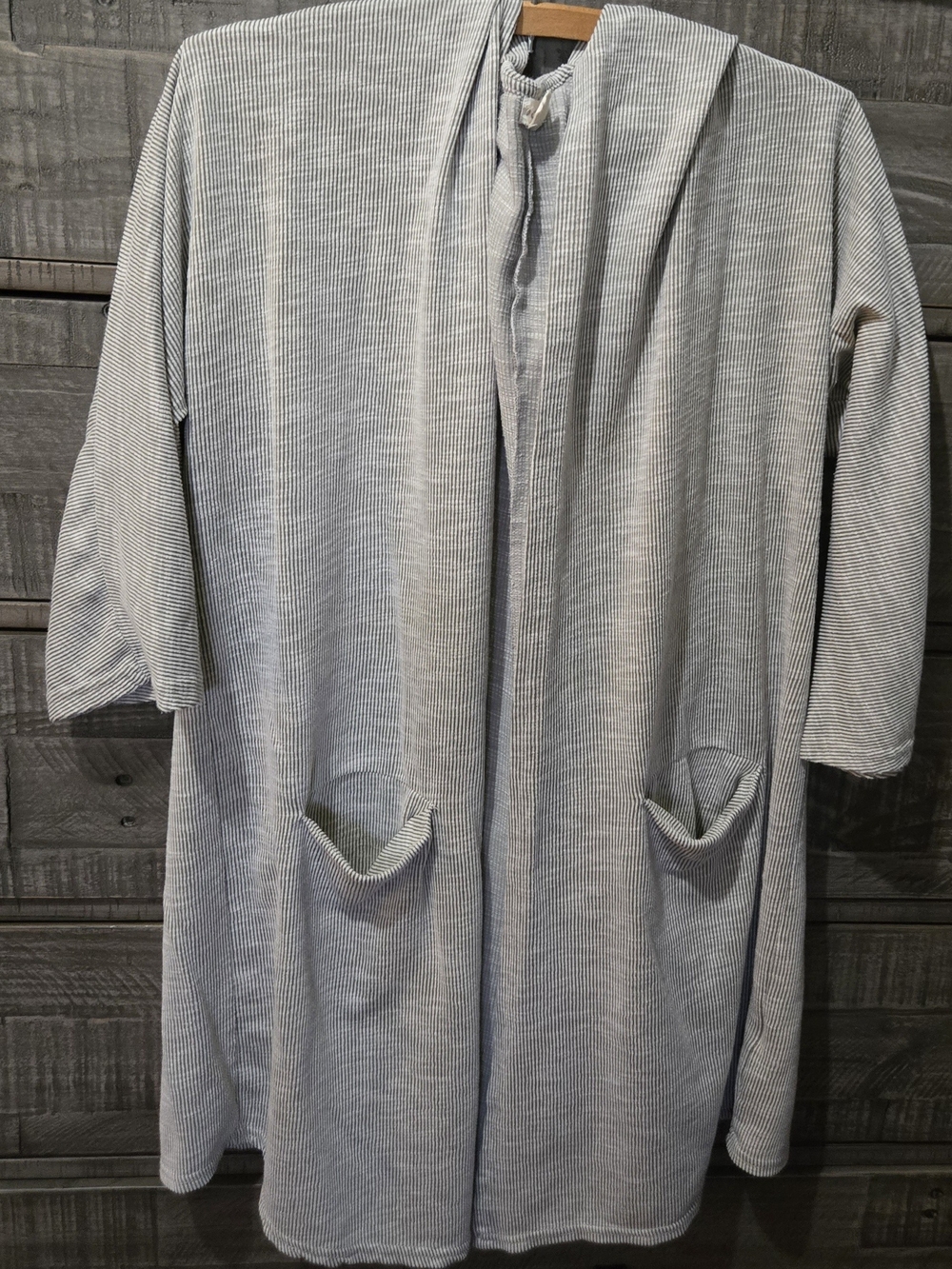 Donni Gray Pinstripe Open Front Cardigan OSFA Linen Cotton Blend Pockets